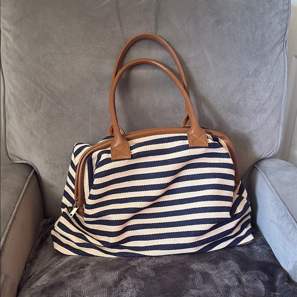 Striped Tote Bag with Tan Accents